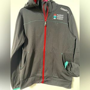 Biker’s Craft brand hooded jacket with sponsor names.